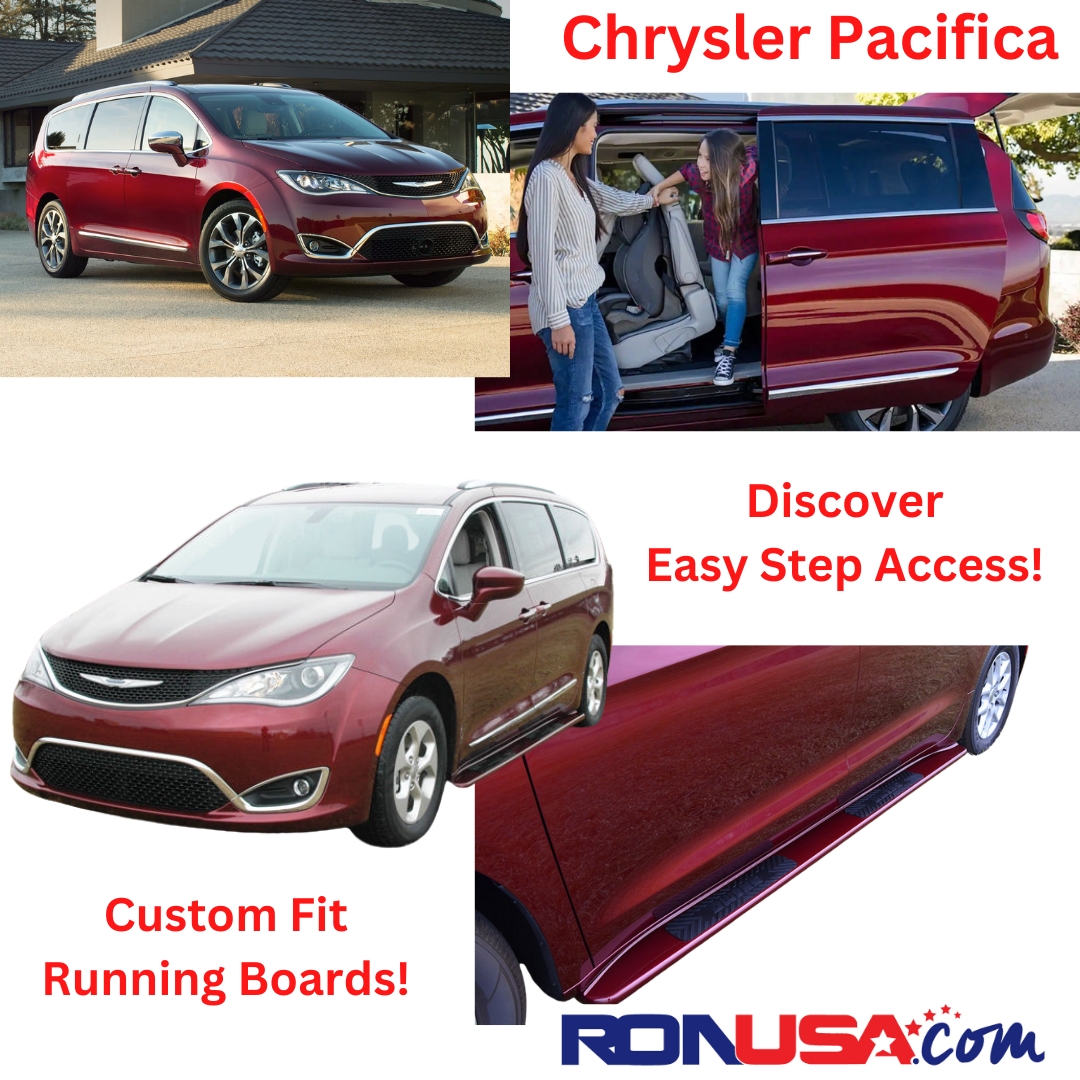 Check out our custom fit running boards for the Chrysler Pacifica. Easy No-Drill Installation. #chrysler #ChryslerPacifica ##pacifica #RunningBoard #runningboards